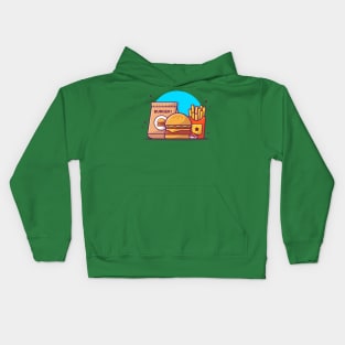 Take Away Burger, French Fries With Sauce Cartoon Kids Hoodie